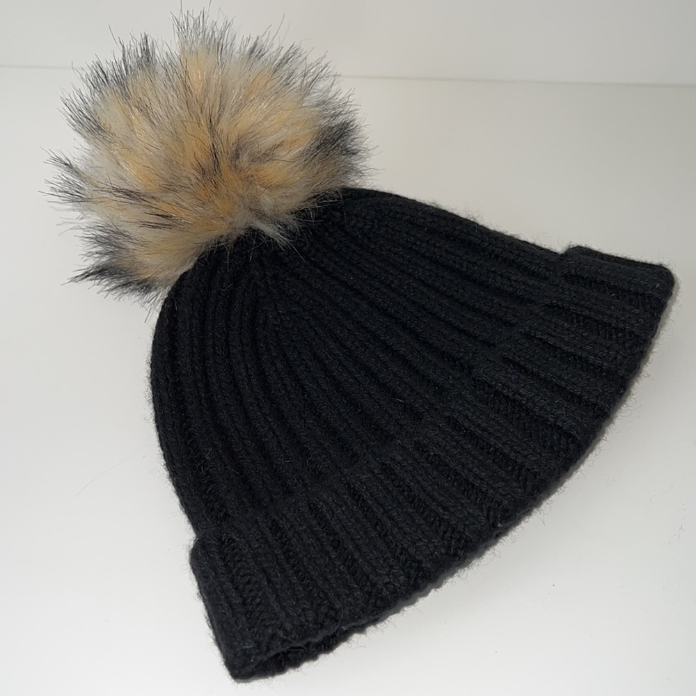 J Crew Fur Pom Pom Beanie Hat